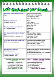 English Worksheet: Speaking about friends