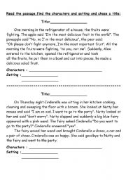 English Worksheet: Find the Characters and the Setting 