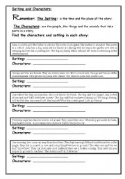 English Worksheet: Find the Characters and the Setting 