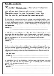 English Worksheet: Main Idea and Details