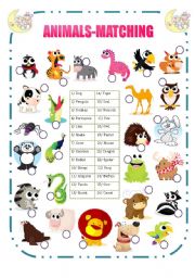 English Worksheet: Animals-Matching (2/2)