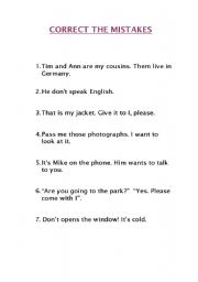 English Worksheet: correct the mistakes