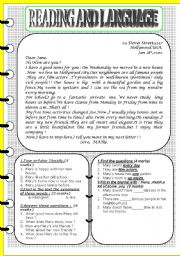 English Worksheet: Reading Comprehension and language