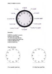 English Worksheet: How to read a clock