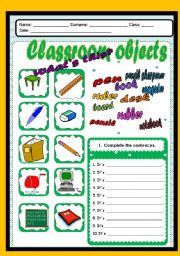 English Worksheet: School objects