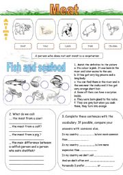 English Worksheet: Meat, fish and seafood.