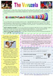 English Worksheet: Vuvuzela - Reading Comprehension with Key