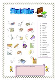 English Worksheet: school supplies