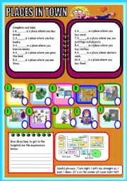 English Worksheet: PLACES IN TOWN / DIRECTIONS