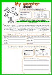 English Worksheet: MY MONSTER . PROJECT (to be- have got - parts of the body)