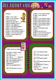English Worksheet: ALL ABOUT YOU