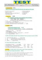 English Worksheet: TEST   LANGUAGE + WRITING