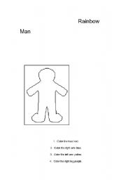 English Worksheet: Rainbow Man Coloring Page (body parts and colors)