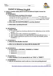 English Worksheet: Formal and Informal English