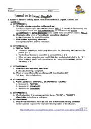 English Worksheet: Formal and Informal English KEY