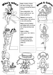 English Worksheet: Whos who - read, match and colour