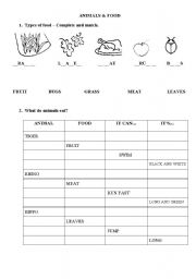 English worksheet: Animals