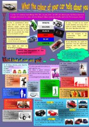 English Worksheet: What the colour of your car tells about you? (with key)