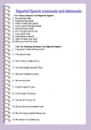 English Worksheet: Reported commands and statements