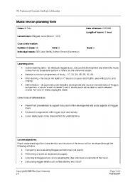 English Worksheet: reggae lesson plan