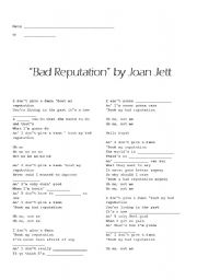 English Worksheet: Bad Reputation by Joan Jett (song)