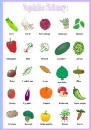 English Worksheet: vegetables pictionary 