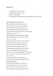 English Worksheet: Song activity