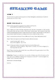 English Worksheet: Speaking Game Part 1