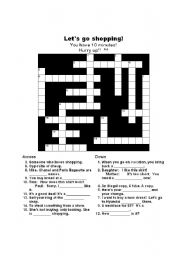 English worksheet: Shopping crossword + key!