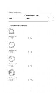 English Worksheet: 3rd Grade Test