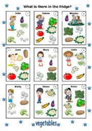 English Worksheet: what is there in the fridge - vegetables (editable)