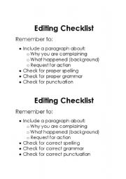 English Worksheet: Letter of Complaint - Editing Checklist