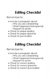 English worksheet: Letter of Complaint - Editing Checklist