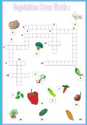 English Worksheet: VEGETABLES CROSS WORDS