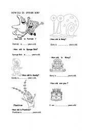 English Worksheet: How old is Sponge Bob?