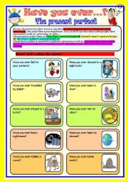 English Worksheet: the present perfect tense game: speaking (cards and dice)