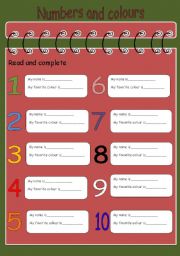 English worksheet: Numbers and colours