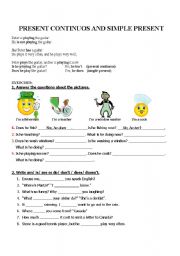 English Worksheet: present continous and simple present