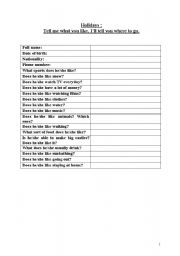 English worksheet: Holidays: tell me what you like Ill tell you where to go