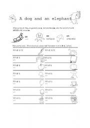 English Worksheet: A dog and an elephant