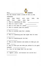 English Worksheet: Long u Definitions