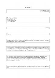 English Worksheet: letter of application