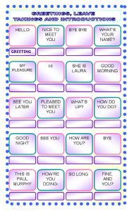 English Worksheet: Greetings Leave Takings Introductions