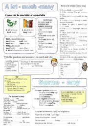 English Worksheet: a lot- many-much- some-any