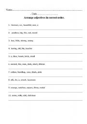 English worksheet: adjective order