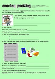 English worksheet: One-bag packing