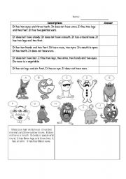 English Worksheet: Monster and Body Parts