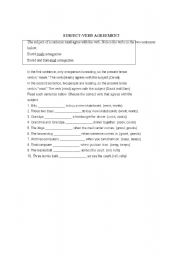 English worksheet: Subject-Verb Agreement