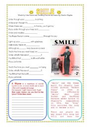English Worksheet: Smile-Charlie Chaplin (Learn about Rhymes)