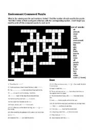 English Worksheet: Enviorment Crossword